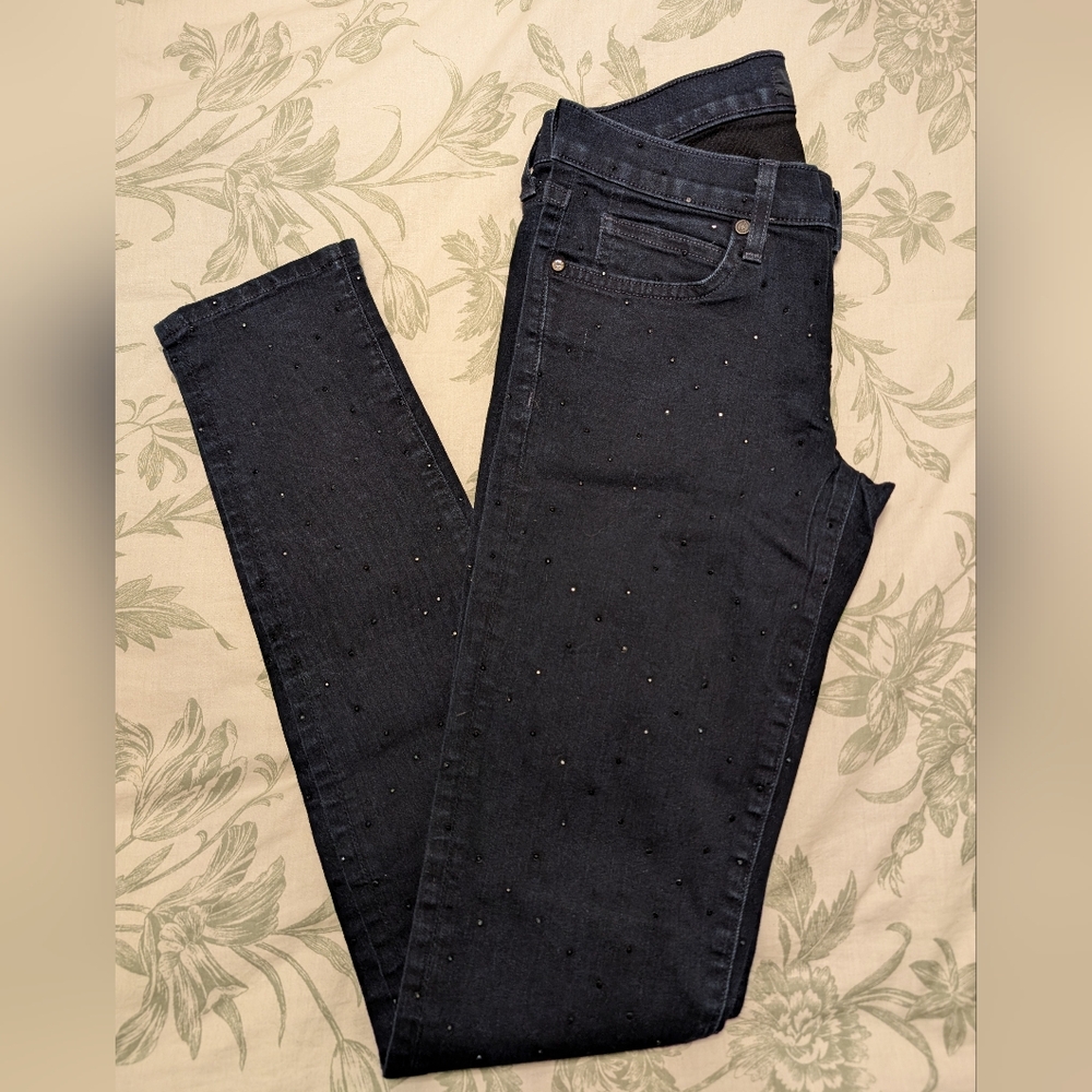 Juicy Couture Dark Navy Micro Rhinestone Embellished Skinny Jeans